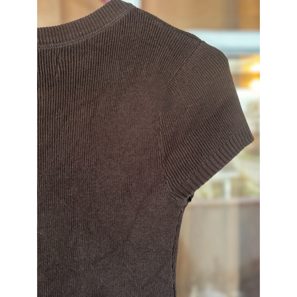 Sonoma Women's Small Brown Tight Knit Short Sleeved Half Button Y2K Cardigan - Picture 3 of 10